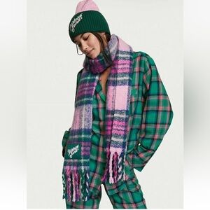 VICTORIA'S SECRET Color block Beanie Hat &Cozy Plaid Scarf 2-pc Set
